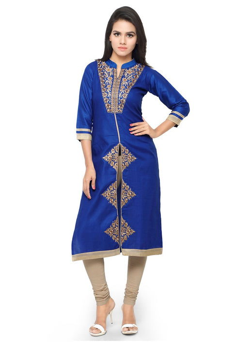 Blue Color Embroidery Glace Cotton Kurti only in Bigswipe