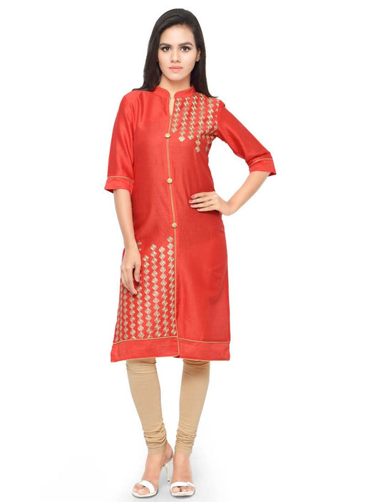 Peach Color Embroidery,Buttons Glace Cotton Kurti only in Bigswipe