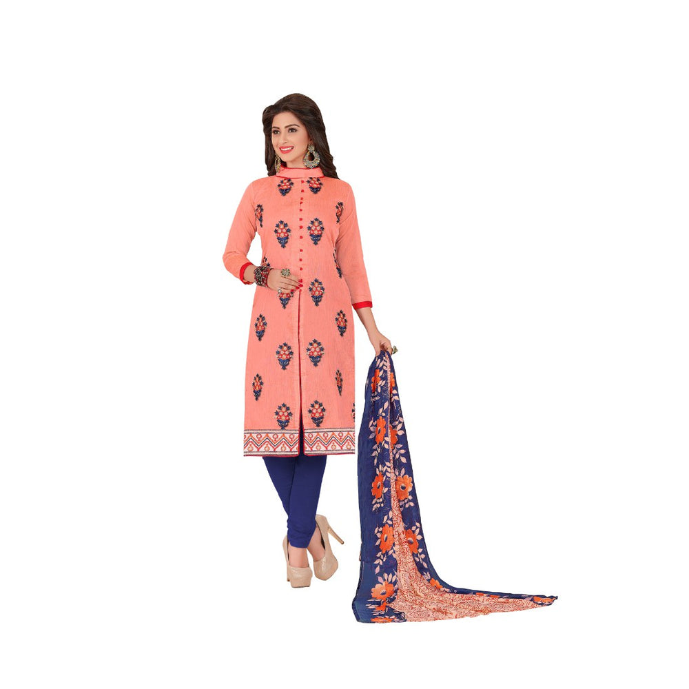 Chanderi Fabric Peach Color Dress Material only in Bigswipe