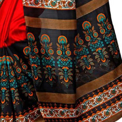 Printed Bhagalpuri Art Silk Red with Black color Saree only in Bigswipe