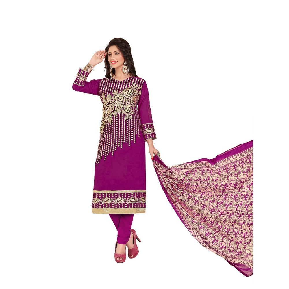 Chanderi Fabric Dark Rani Color Dress Material only in Bigswipe