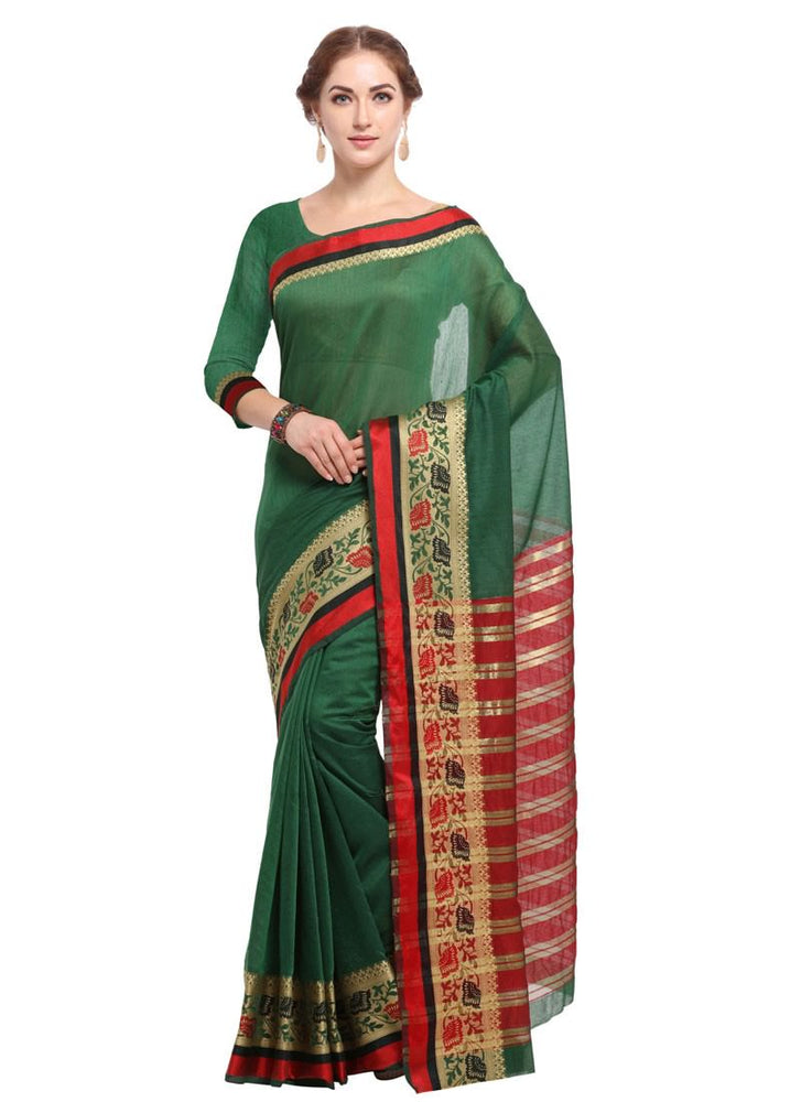 Green Color Cotton Silk Saree only in Bigswipe