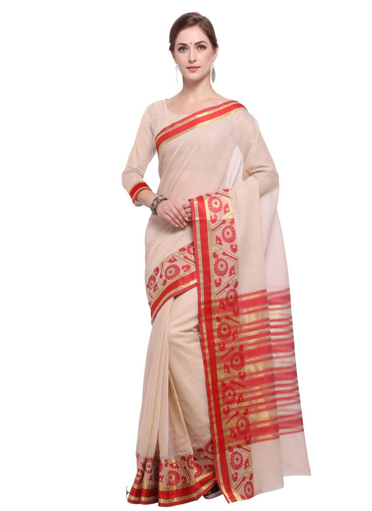 Beige Color Poly Cotton Saree only in Bigswipe