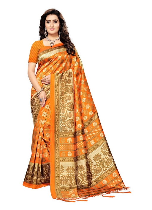 Orange, Beige Color  Poly Silk Saree only in Bigswipe