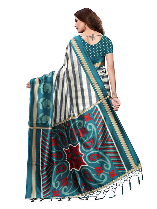 Off White, Turquoise Color Poly Silk Saree only in Bigswipe