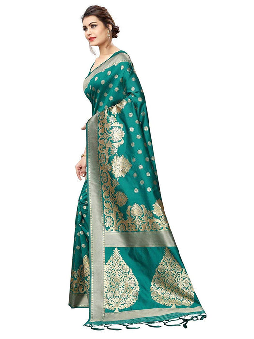 Turquoise Color Poly Silk Saree