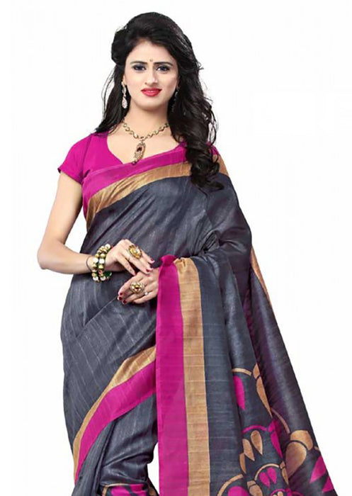 Printed Bhagalpuri Art Silk Navy Blue with Multicolor Saree only in Bigswipe