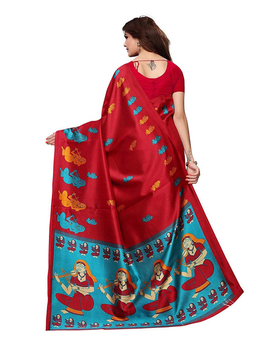 Red, Turquoise, Multi Color Poly Silk Saree