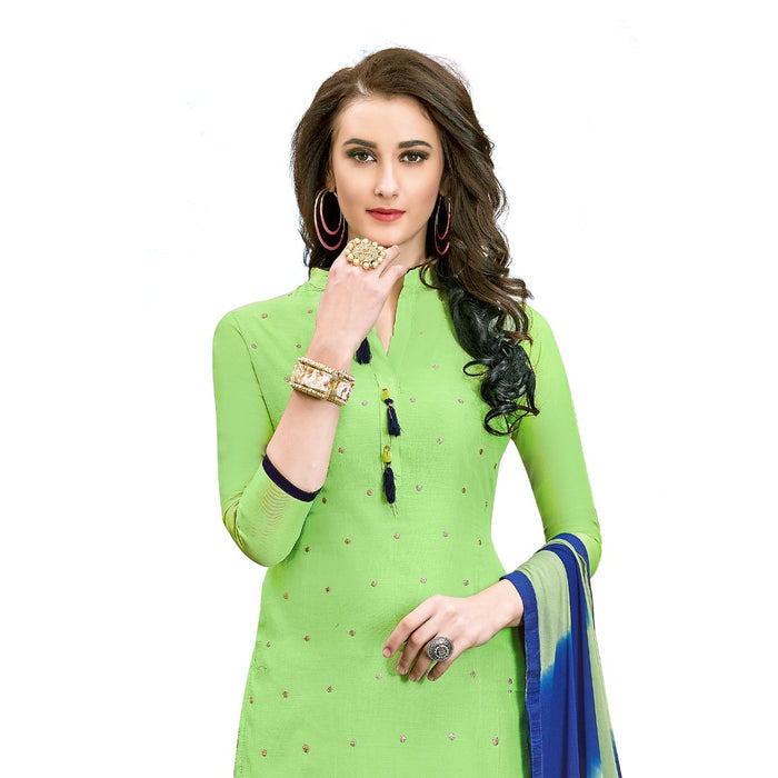 Chanderi Cotton Fabric Green Color Dress Material only in Bigswipe