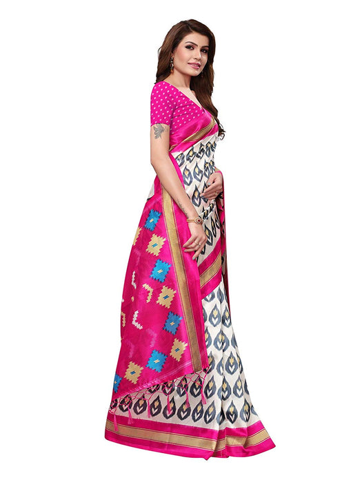 Off White, Pink, Multi Color Poly Silk Saree only in Bigswipe