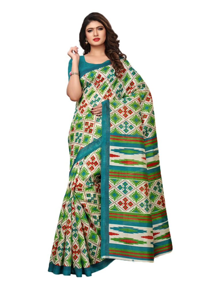 Beige, Green, Multi Color Bhagalpuri Silk Plain Work Saree only in Bigswipe