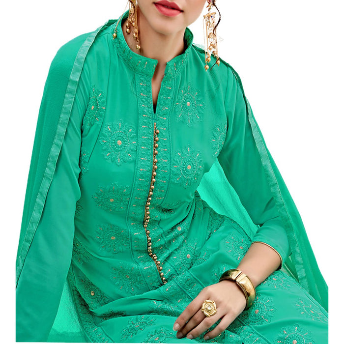 Georgette Fabric Sea Green Color Dress Material only in Bigswipe