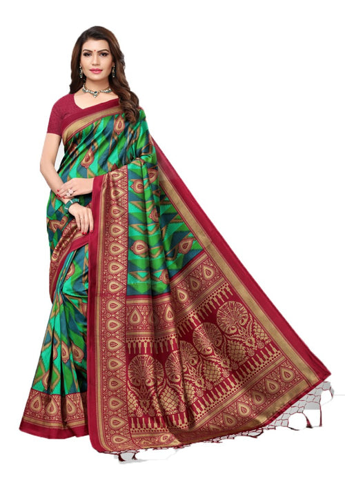 Maroon, Green, Multi Color Poly Silk Printed Work Saree only in Bigswipe