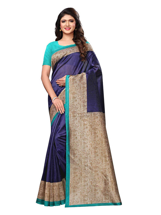 Navy Blue, Beige Color Poly Silk Saree only in Bigswipe