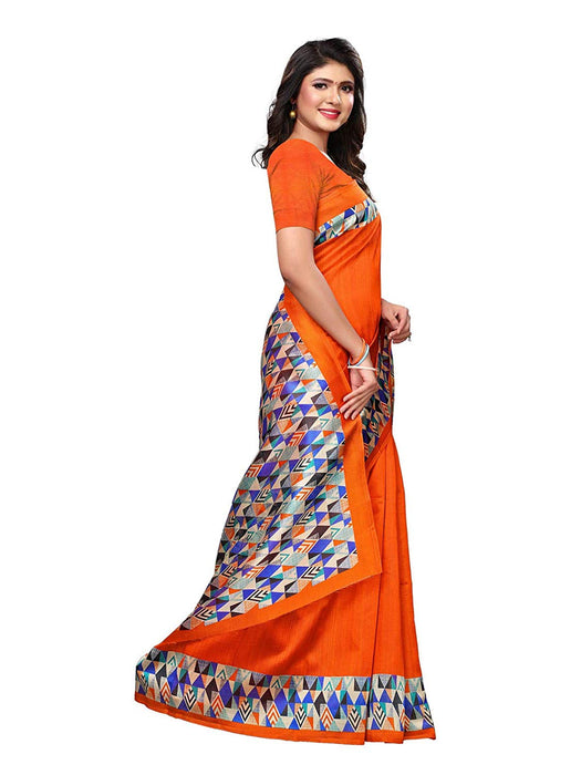 Orange, Multi Color Poly Silk Saree only in Bigswipe