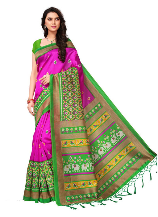 Pink, Green, Multi Color  Poly Silk Saree only in Bigswipe