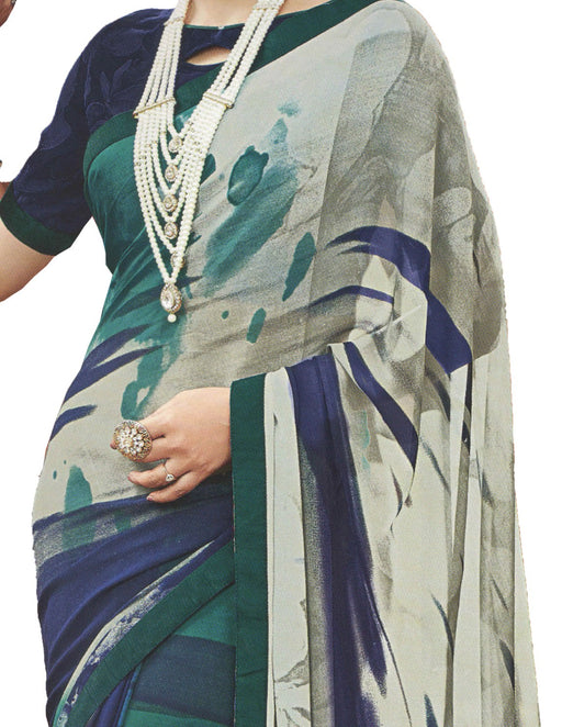 Georgette Digital Saree With Blouse-Blue with Multi Color Saree only in Bigswipe