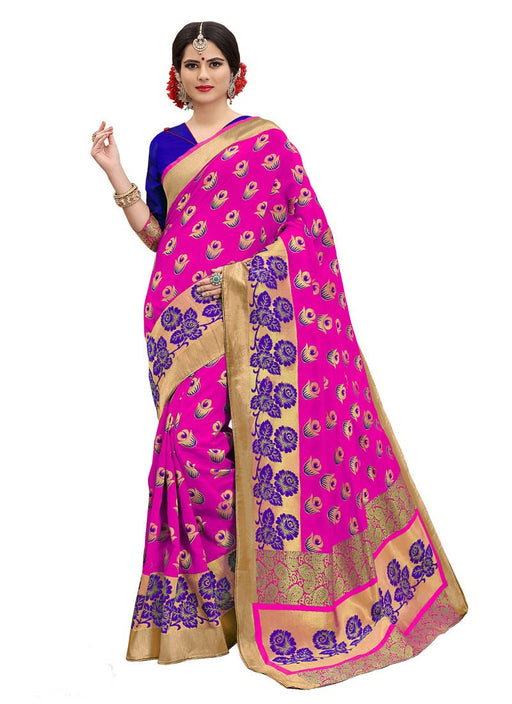 Pink, Purple, Golden Color Poly Silk Saree only in Bigswipe