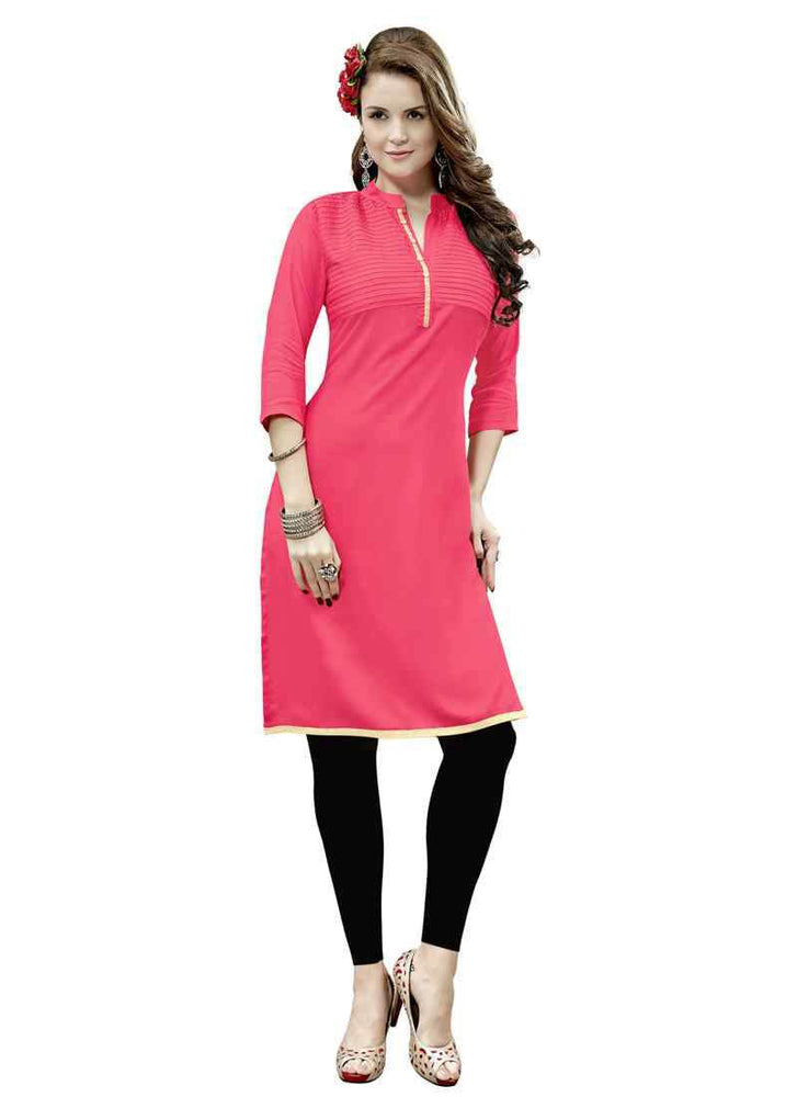 Pink Color Buttons,Border Rayon Kurti only in Bigswipe