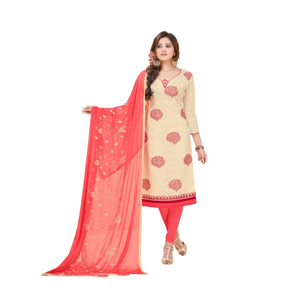 Cotton Jacquard Fabric Cream Color Dress Material only in Bigswipe