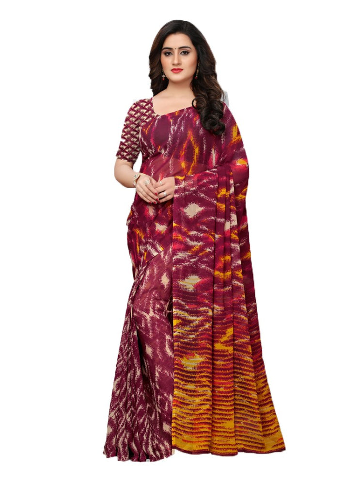 Magenta, Yellow, Multi Color Georgette Printed Work Saree only in Bigswipe