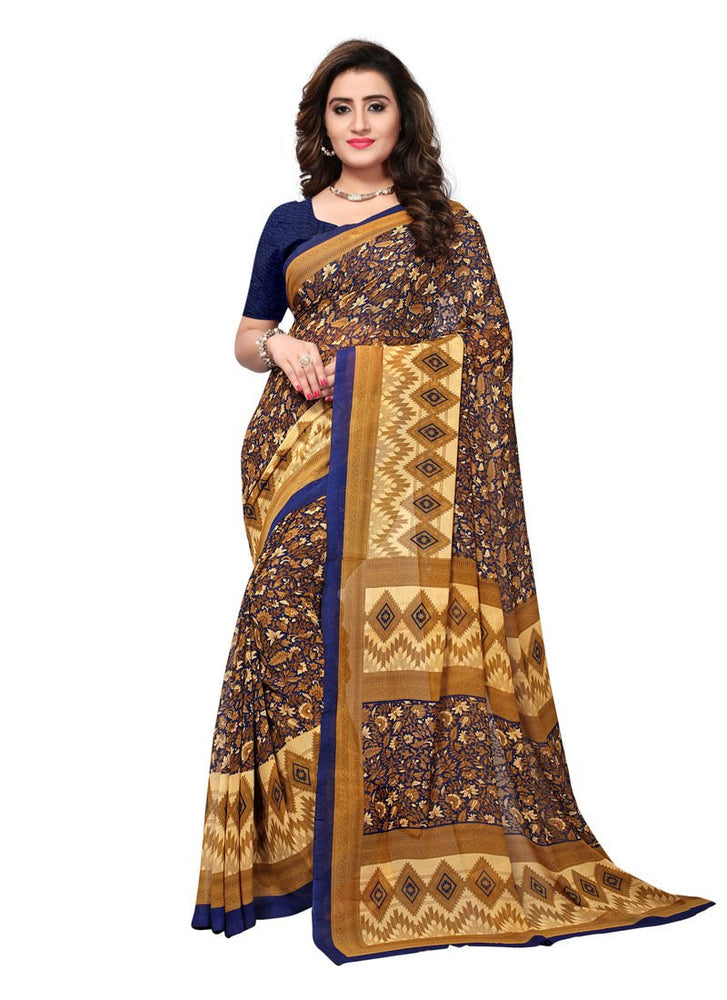 Beige, Navy Blue Color  Georgette Saree only in Bigswipe