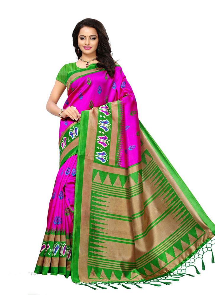 Pink, Green, Multi Color  Poly Silk Saree only in Bigswipe