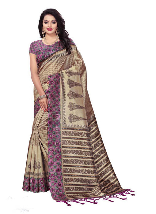 Beige, Pink Color  Poly Silk Saree only in Bigswipe