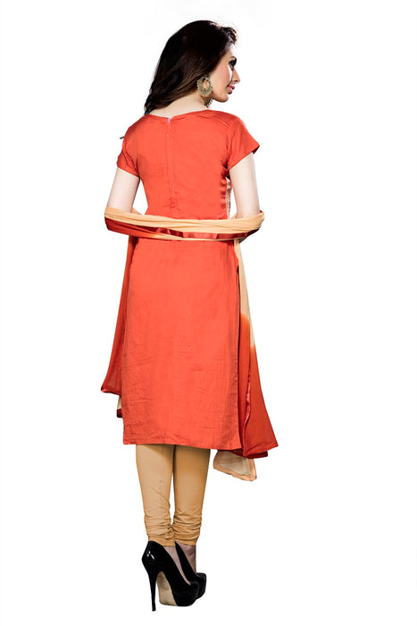 Womens Designer Orange Cotton Partywear Salwar Suit Dress Material For Womens