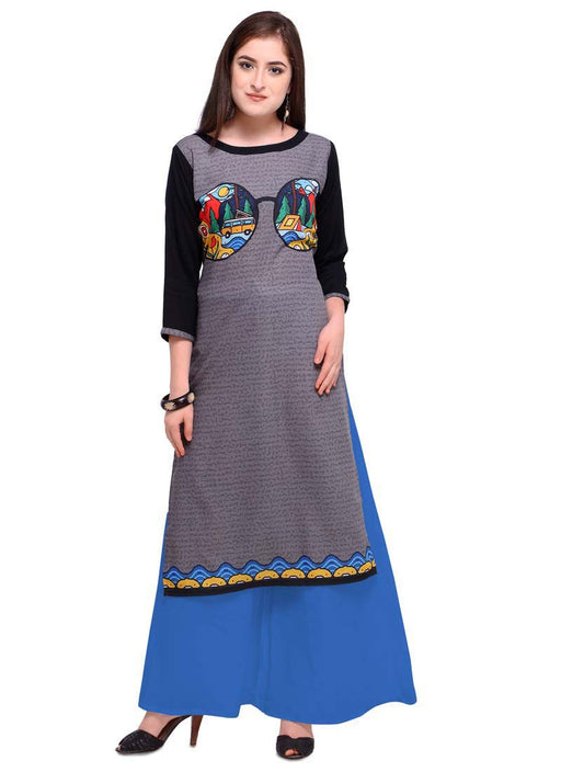 Grey, Black Color Digital Printed Poly Cotton Kurti only in Bigswipe