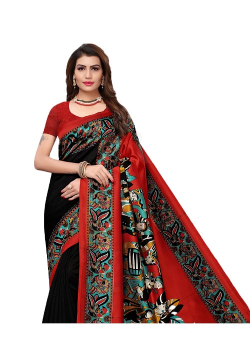 Black, Multi Color Poly Silk Printed Work Saree only in Bigswipe