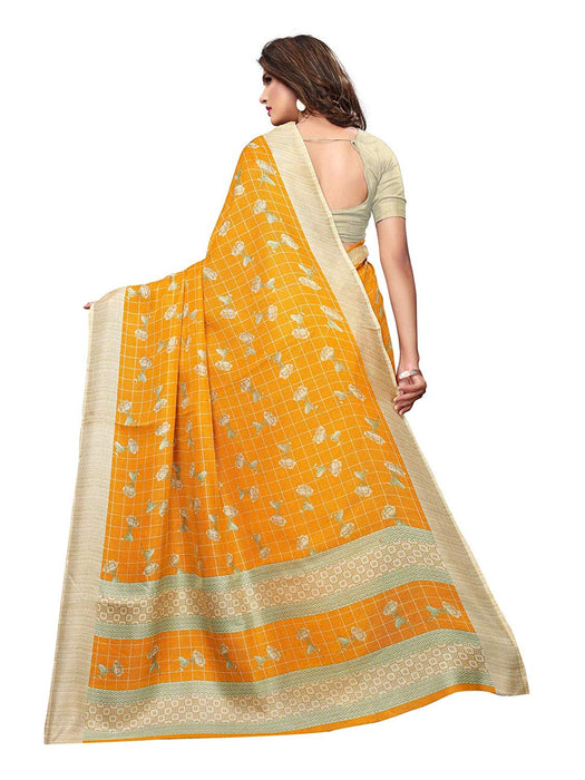 Yellow, Beige Color Poly Silk Saree