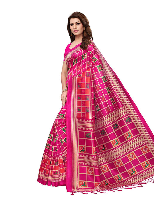 Pink, Multi Color Poly Silk Saree only in Bigswipe