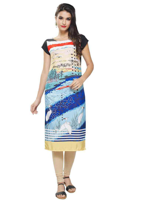 Multi Color Printed Poly Crepe Kurti only in Bigswipe