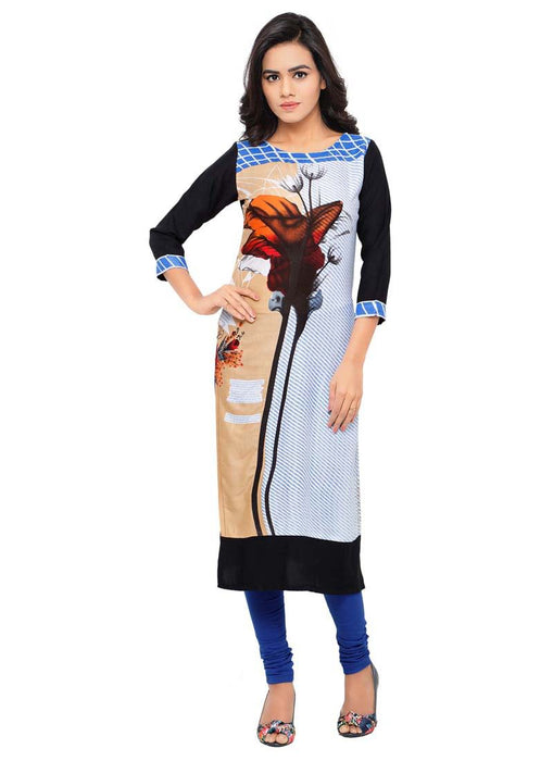 Blue,Multi Color Printed Rayon Kurti only in Bigswipe