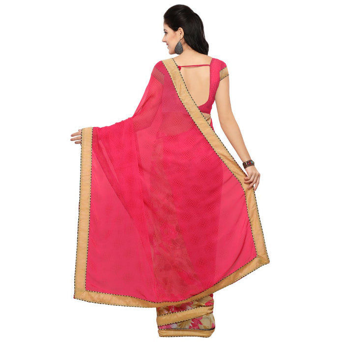 Georgette Fabric Red Color Saree with Blouse only in Bigswipe