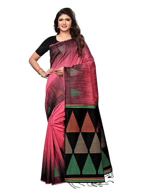 Pink, Black Color Tussar Silk (Art Silk) Saree only in Bigswipe