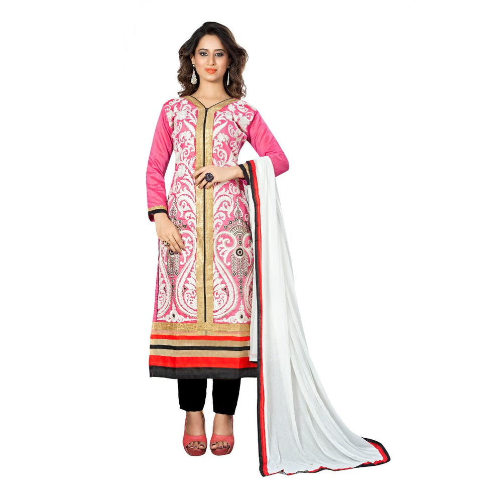 Chanderi Fabric Pink Color Dress Material only in Bigswipe