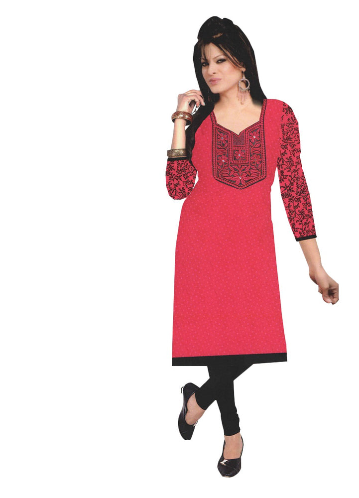 Pink Designer Round Embroidered Neck Women&rsquo;s  Kurta only in Bigswipe