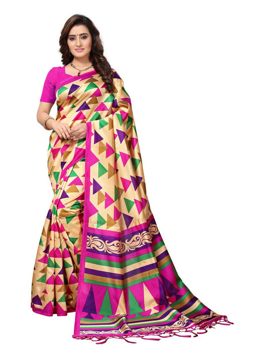 Beige, Pink, Multi Color  Poly Silk Saree only in Bigswipe