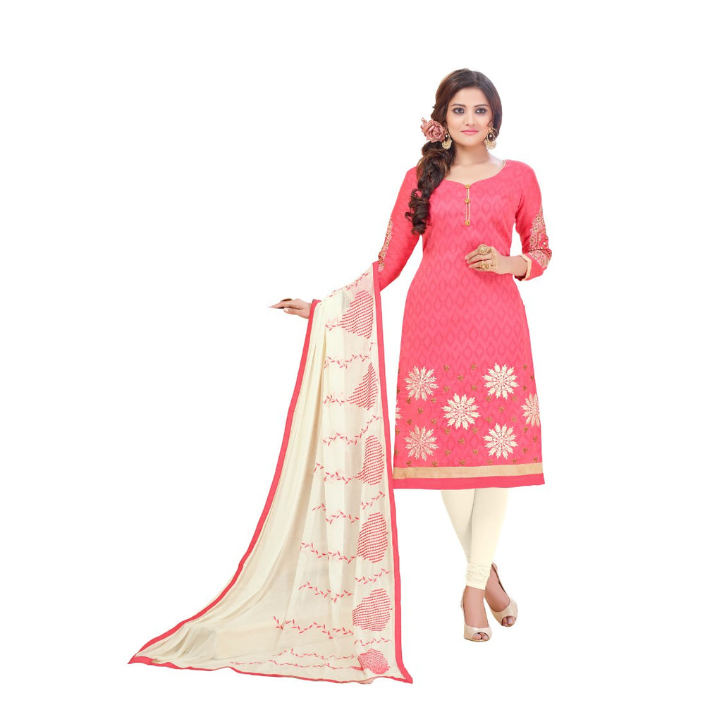 Cotton Jacquard Fabric Light Pink Color Dress Material only in Bigswipe