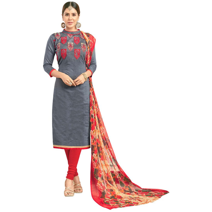 Chanderi Fabric Grey  Color Dress Material only in Bigswipe