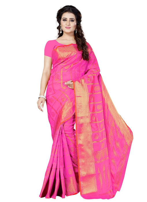 Pink, Golden Color Poly Silk Saree only in Bigswipe