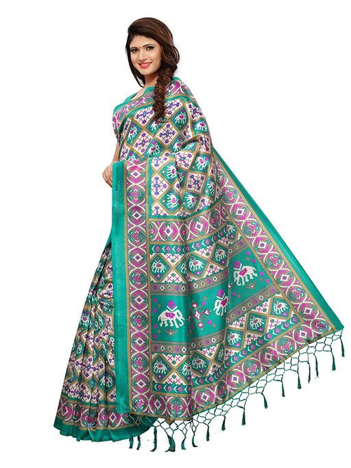 Turquoise, Off White, Multi Color Poly Silk Saree