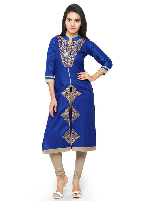 Blue Color Embroidery Glace Cotton Kurti only in Bigswipe