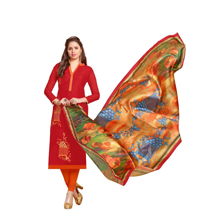 Chanderi Fabric Red Color Dress Material only in Bigswipe