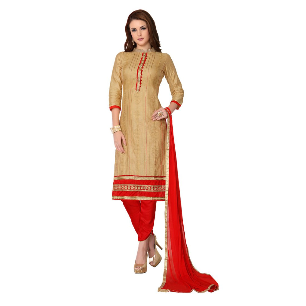 Glaze Cotton Fabric Beige Color Dress Material only in Bigswipe