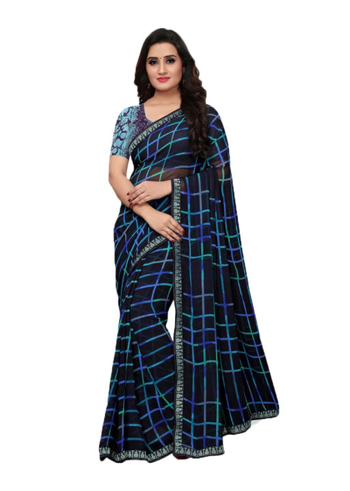 Navy Blue, Multi Color Georgette Printed Work Saree only in Bigswipe