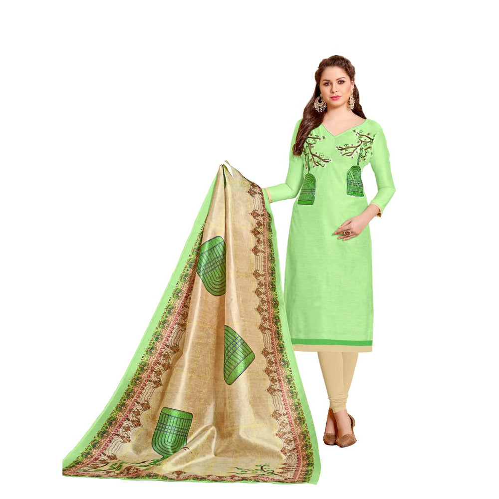 Chanderi Fabric Green Color Dress Material only in Bigswipe