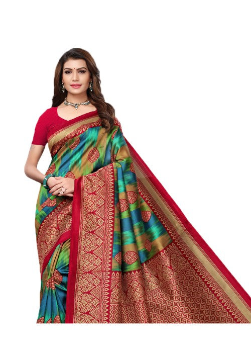 Maroon, Green, Multi Color Poly Silk Printed Work Saree only in Bigswipe